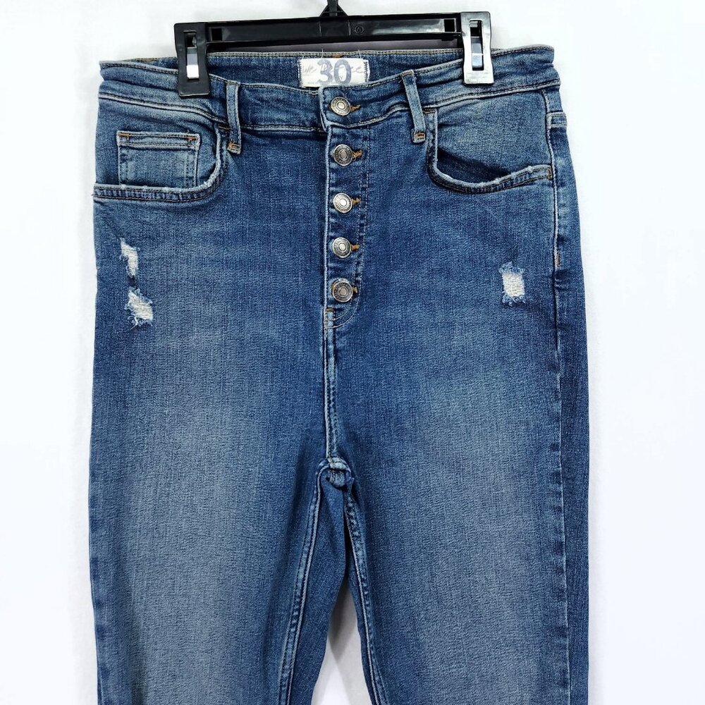 We the Free Cropped Jeans Women’s 30 Skinny Wash High Rise Button Fly Distress - Picture 7 of 13